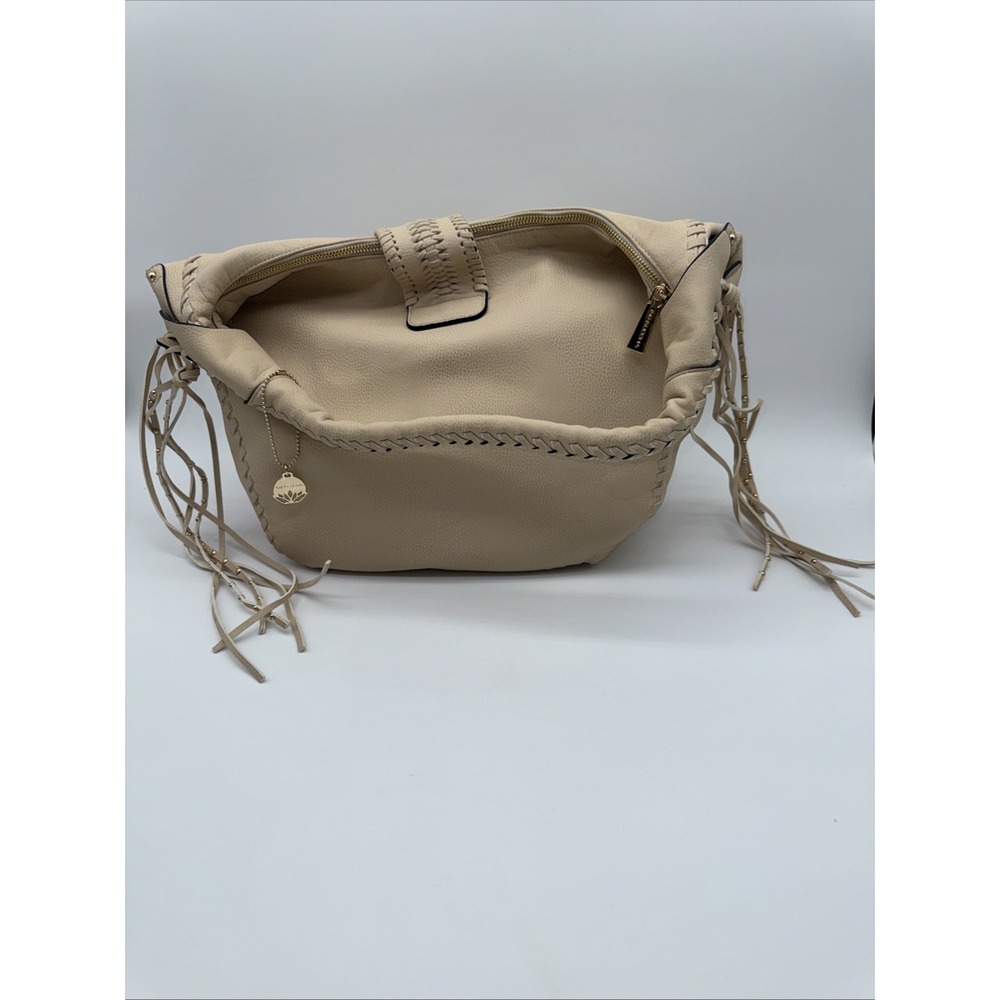 Big Buddha Bone Camel Beige Hobo Bag Tote Purse With Tassel Over The Shoulder